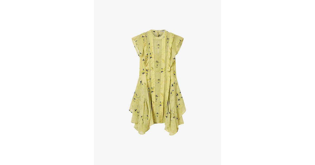 fleur printed asymmetric mini dress AllSaints Floral-Print Asymmetric-Hem Woven in Green Style_Princess Line CELINE - Mini Dress Size:UK14 Please note that this
