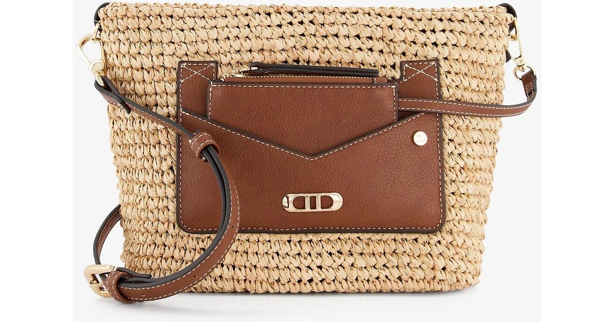 Dune Davenport Raffia And Leather Crossbody Bag Lyst