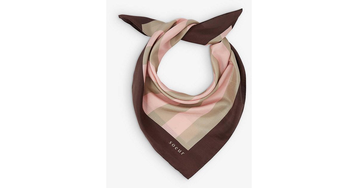 Soeur Carre Striped Silk Scarf in Pink | Lyst