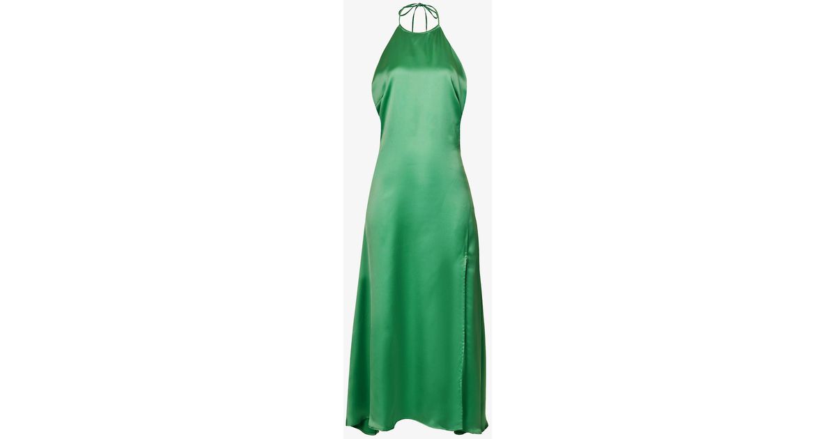 Pretty Lavish Lola Halterneck Satin Maxi Dress in Turquoise (Green ...