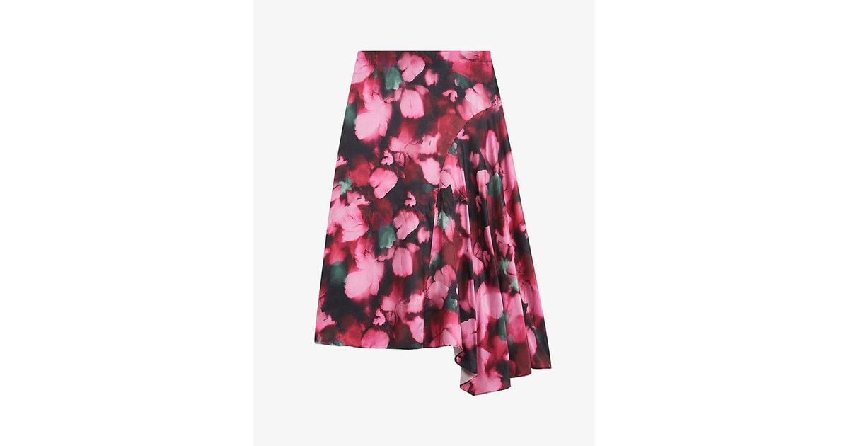 Ted Baker Lizziee Floralprint Satin Midi Skirt in Red Lyst