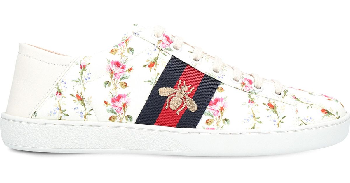 Ace Floral And Bee Leather Trainers 
