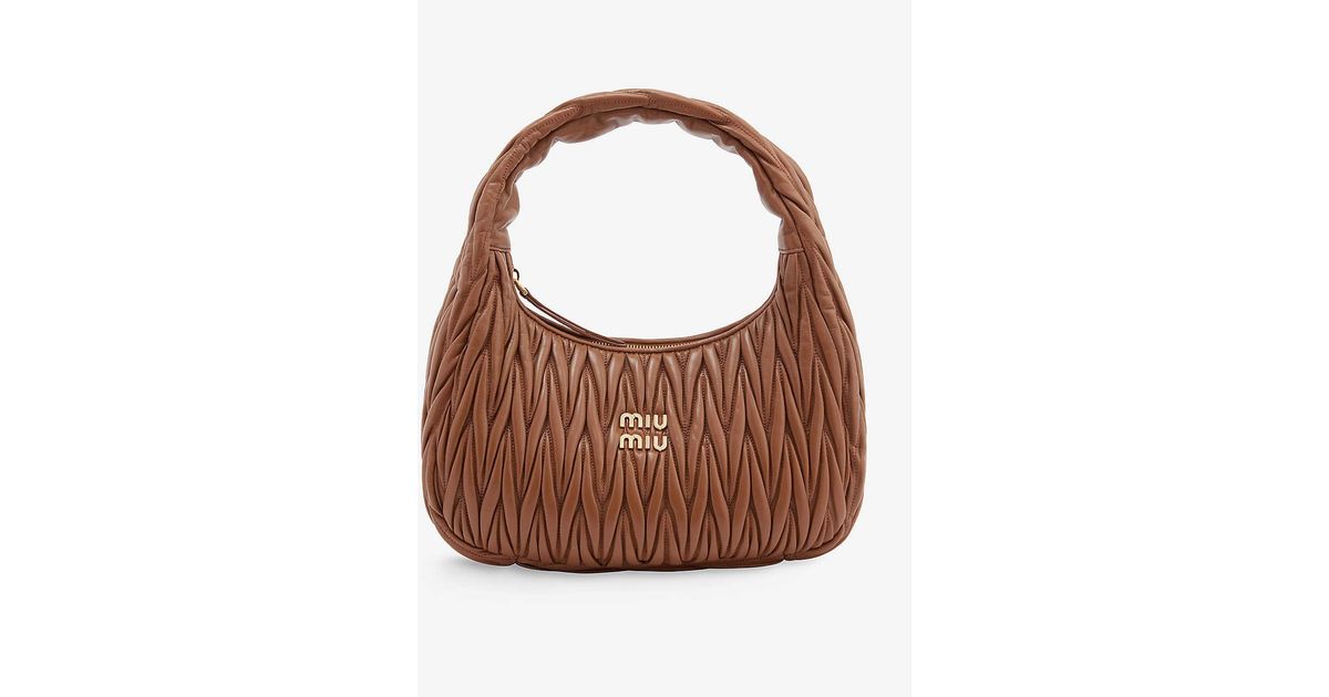 Miu Miu Matelassé Small Leather Hobo Bag in Brown | Lyst
