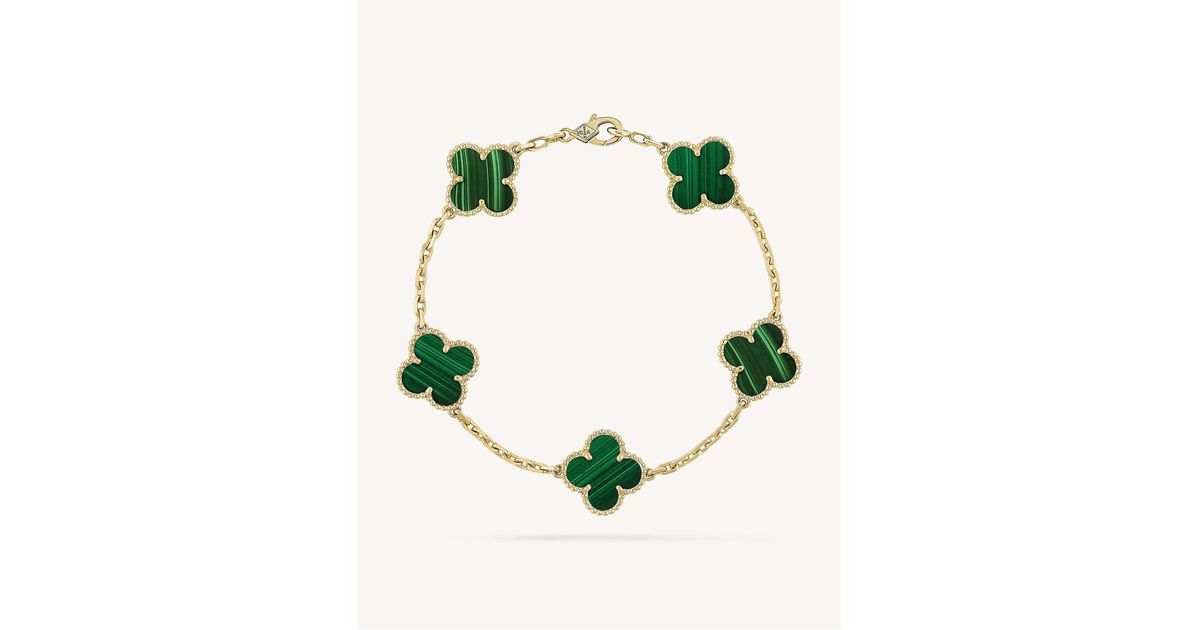 Van Cleef & Arpels Women's Yellow Gold Vintage Alhambra And Malachite  Bracelet in Green | Lyst UK