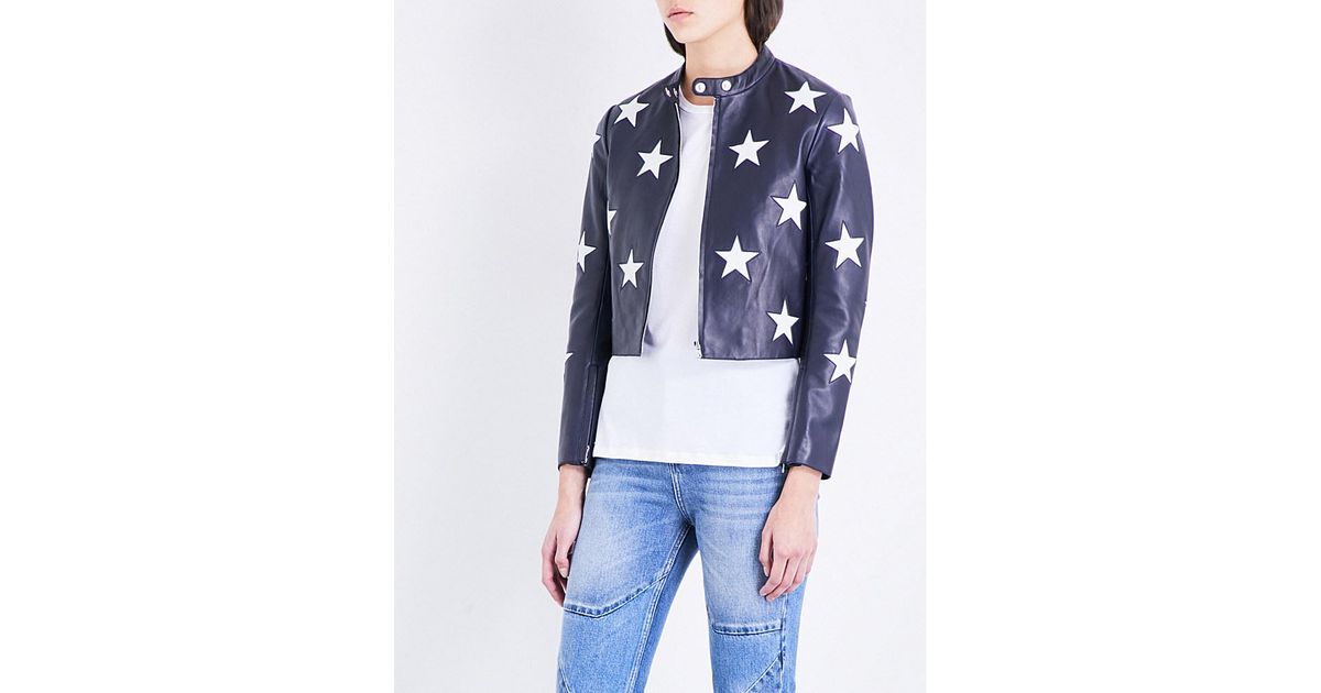 Sandro Star Motif Leather Jacket in 