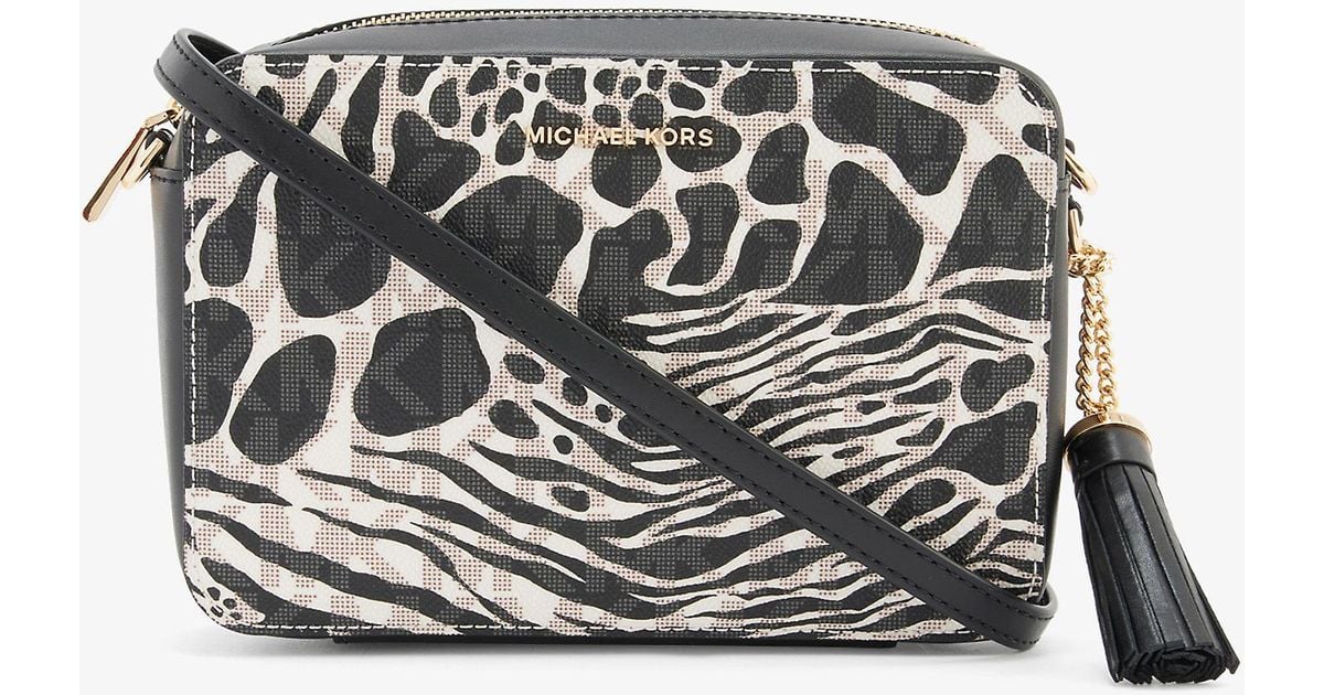 MICHAEL Michael Kors Jet Set Monogram Animalprint Fauxleather Crossbody Bag in Black Lyst
