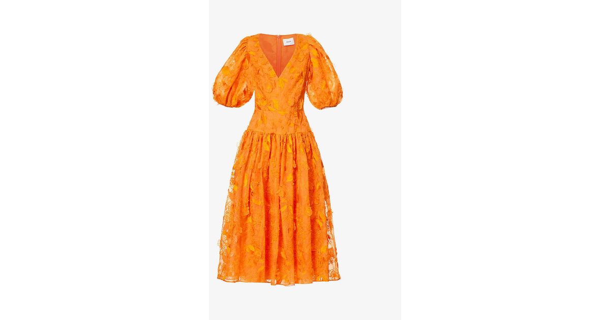 Erdem Leonida Floral-embroidered Silk Midi Dress in Orange | Lyst