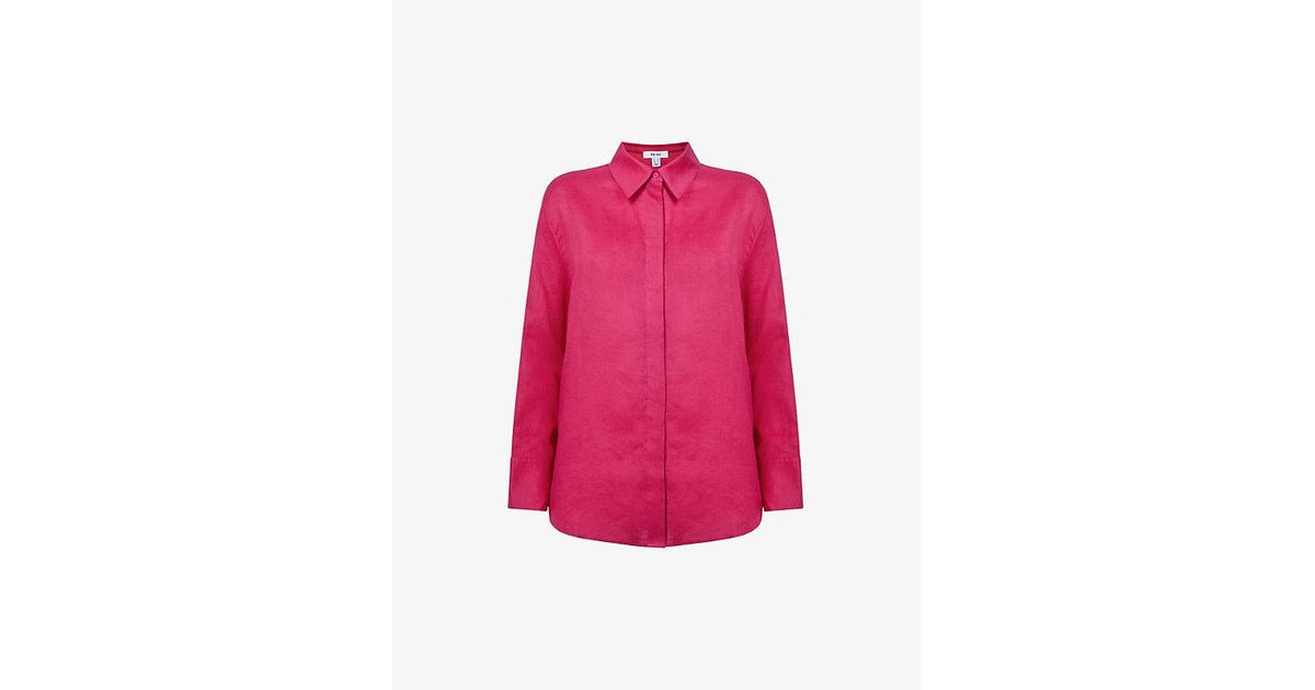 Reiss Cammie Oversized Linen Shirt in Pink | Lyst