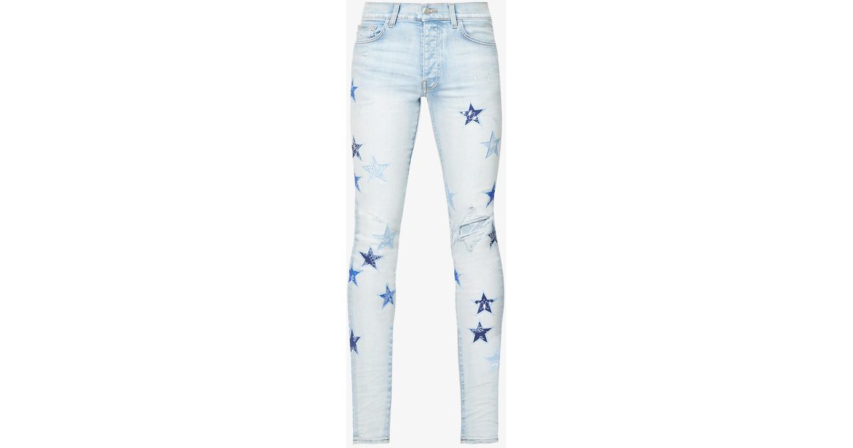 Amiri Bandana Starappliqué Slimfit Tapered Stretchdenim Jeans in
