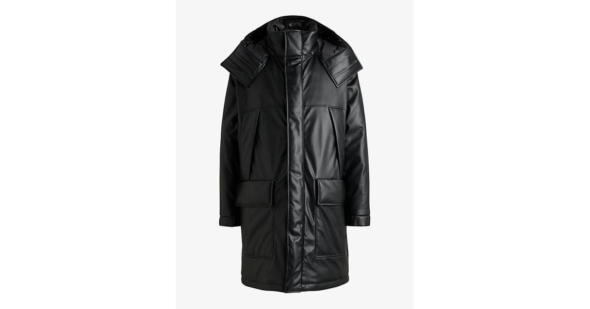 hugo-embossed-logo-longline-faux-leather-down-jacket-in-black-for-men