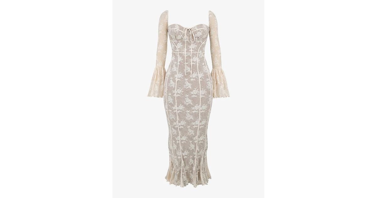 chinese dress ladies "Dhelia" Vintage Print Lace Maxi Dress- Cream White