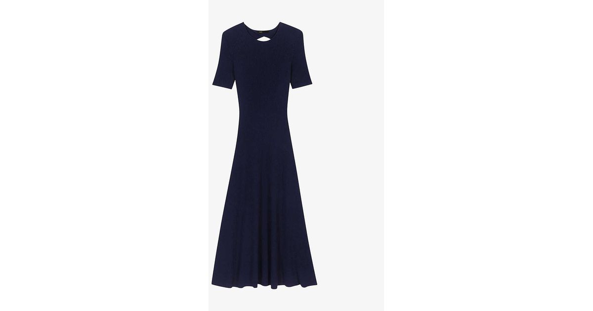 Maje Rolora Cut-out Ribbed Stretch-knit Maxi Dress in Blue | Lyst