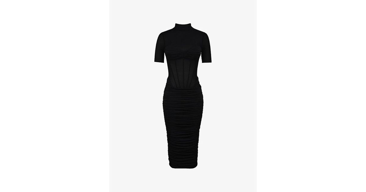 knee length dresses for ladies HOUSE OF CB Sorrel Black Semi Sheer Midi Dress UK S – Reliked main image 1