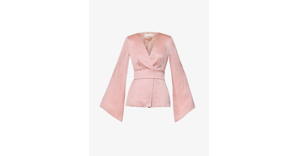 Max Mara Elegante Occhi V-neck Padded-shoulders Silk Jacket in Pink | Lyst