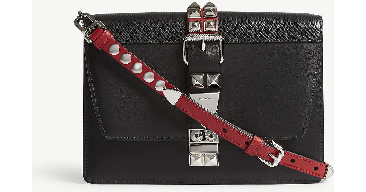 Prada Elektra Studded Medium Leather Shoulder Bag in Black | Lyst