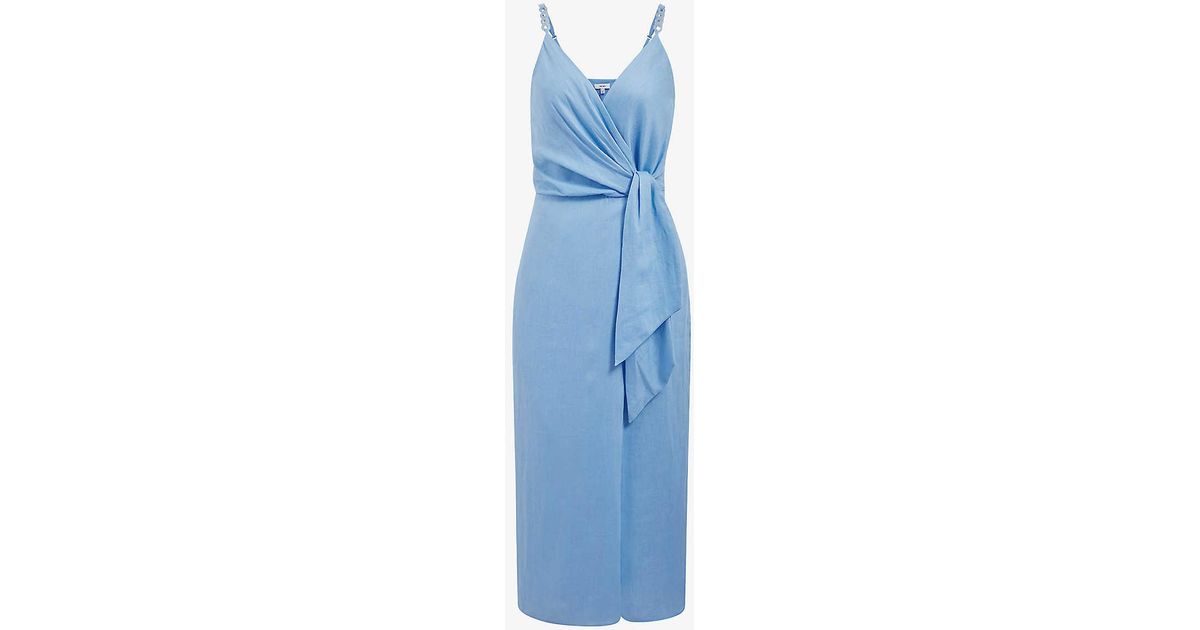 Reiss Esme Chain-strap Linen Midi Dress in Blue | Lyst