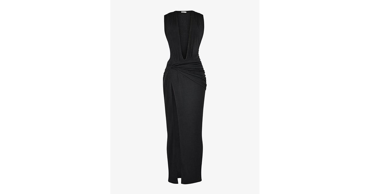 House Of Cb Larelle Plunge-neck Stretch-jersey Maxi Dres in Black | Lyst