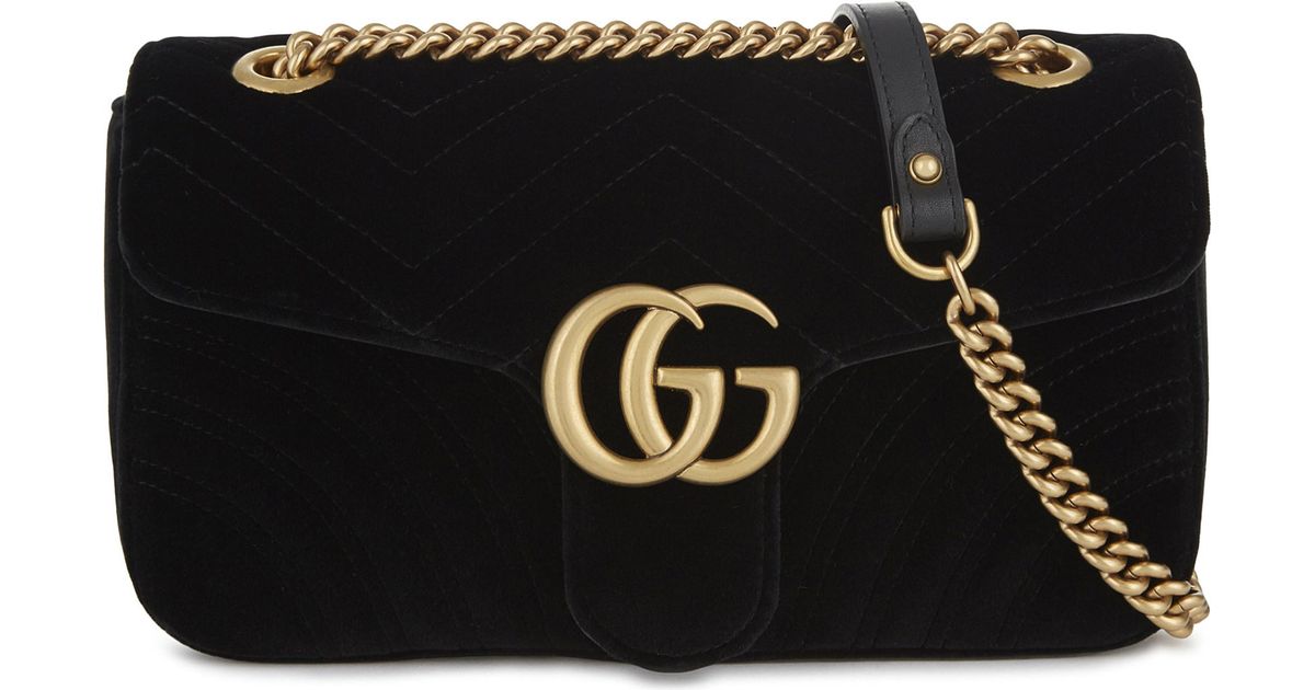 Lyst - Gucci GG Marmont Small Velvet Shoulder Bag in Black