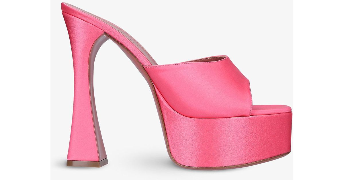 AMINA MUADDI Dalida Leather Heeled Platform Sandals in Pink | Lyst