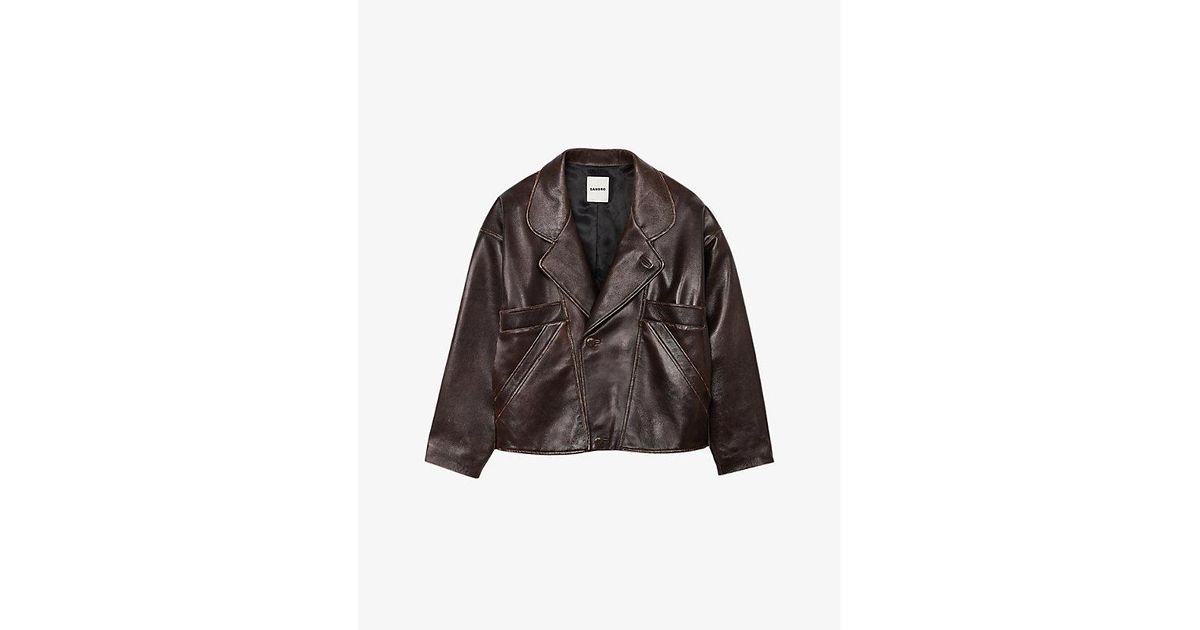 【海外限定】Sandroレザージャケット☆Oversized-collar relaxed Sandro Oversized Leather Jacket | Saks Fifth Avenue