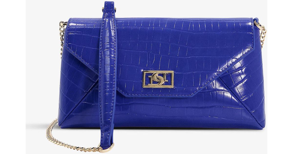 Dune Elissia Croc-embossed Envelope Faux-leather Clutch Bag in Blue ...