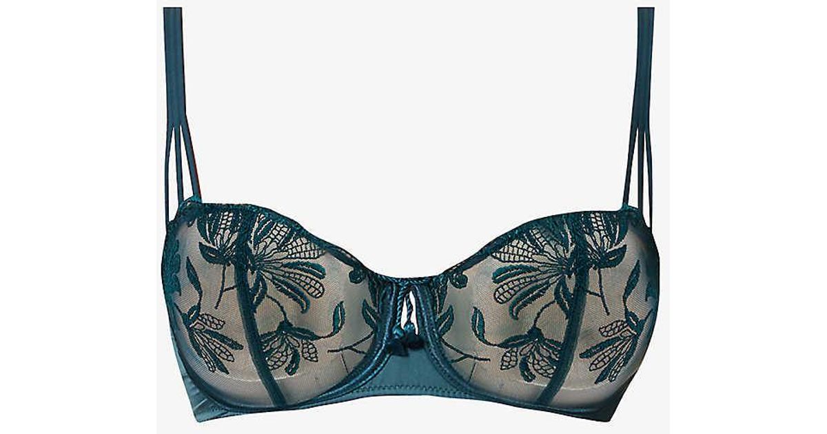 Aubade Lovessence Lace Embroidered Half Cup Mesh Bra In Blue Lyst 