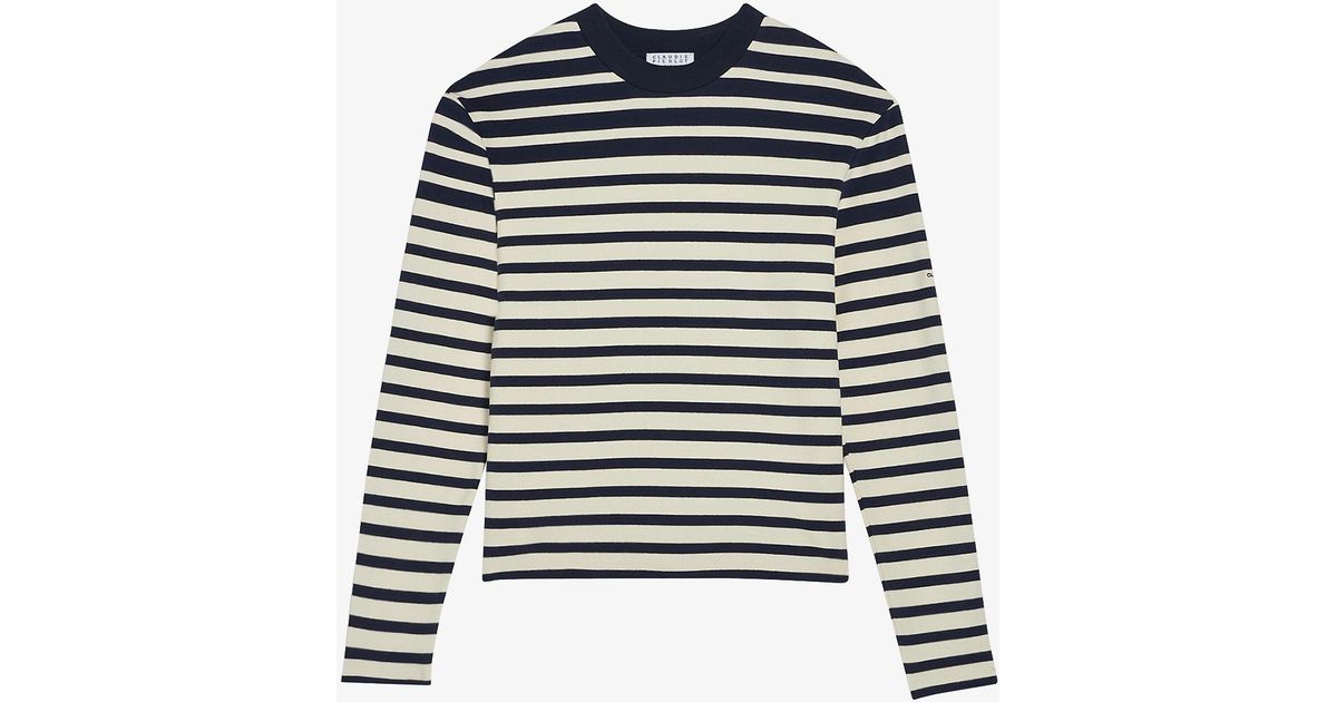 Claudie Pierlot Blue Trocadero Striped Long sleeved Cotton T shirt