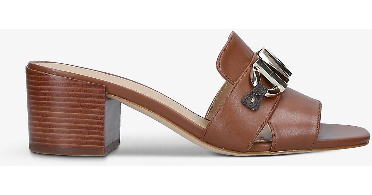 MICHAEL Michael Kors Izzy Heeled Leather Mules in Brown | Lyst