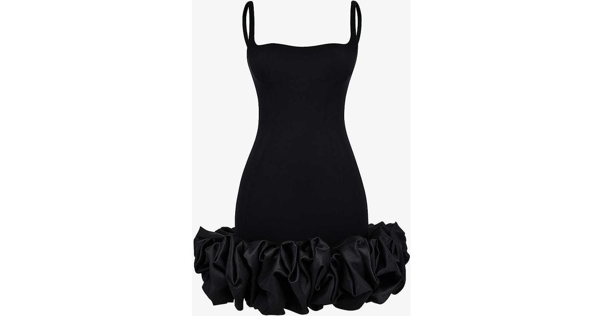 House Of Cb Lilou Ruffle-hem Stretch-woven Mini Dress in Black | Lyst