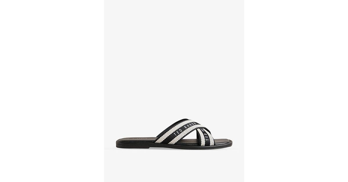 Ted Baker Ashika Logo print Cross strap Woven Sandals in Black Lyst