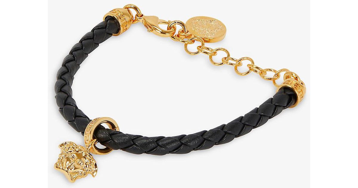 Versace Medusa Braided Leather Bracelet in Black Gold (Metallic) | Lyst