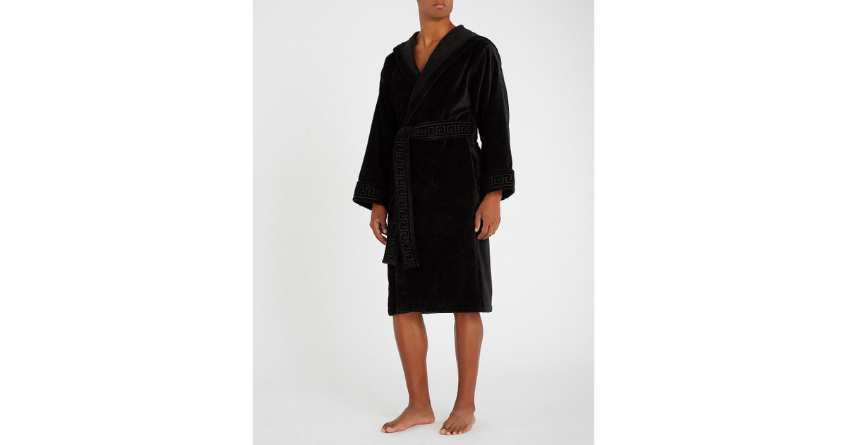 Versace Greco-jacquard Cotton Dressing Gown in Black for Men - Lyst