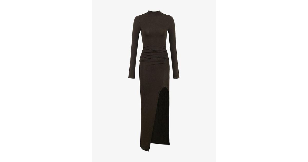 house of cb anais dress black House OF CB Womens Black Anais slim-fit Satin Midi Dress Xs