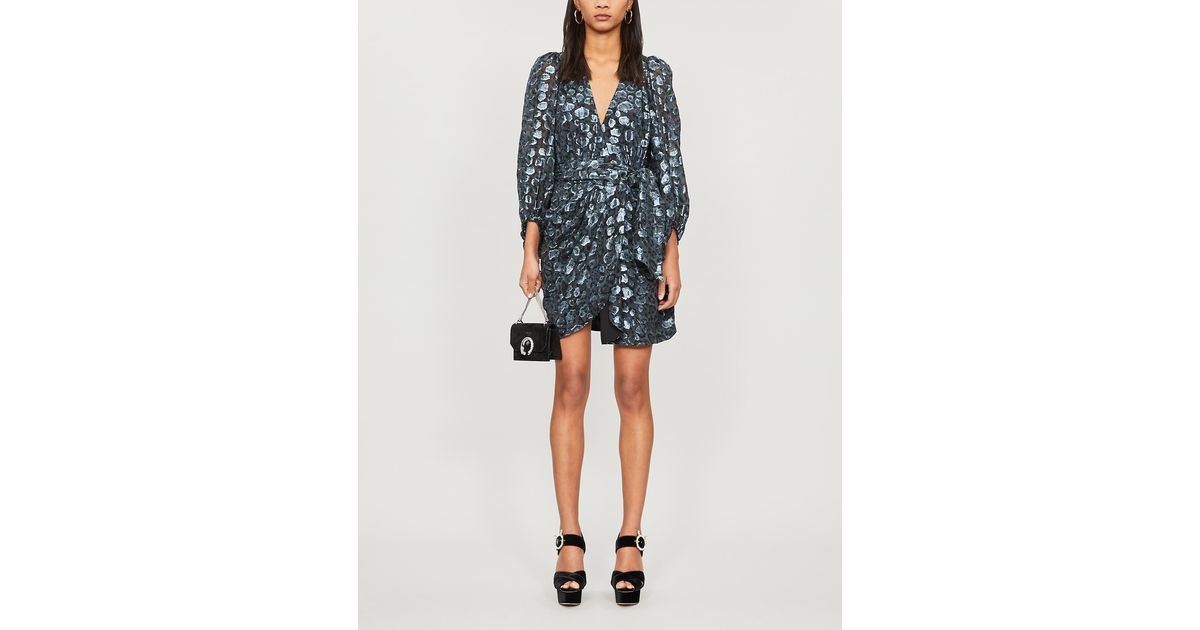 Ba sh Blue Ginger Metallic Leopard print Silk blend Dress