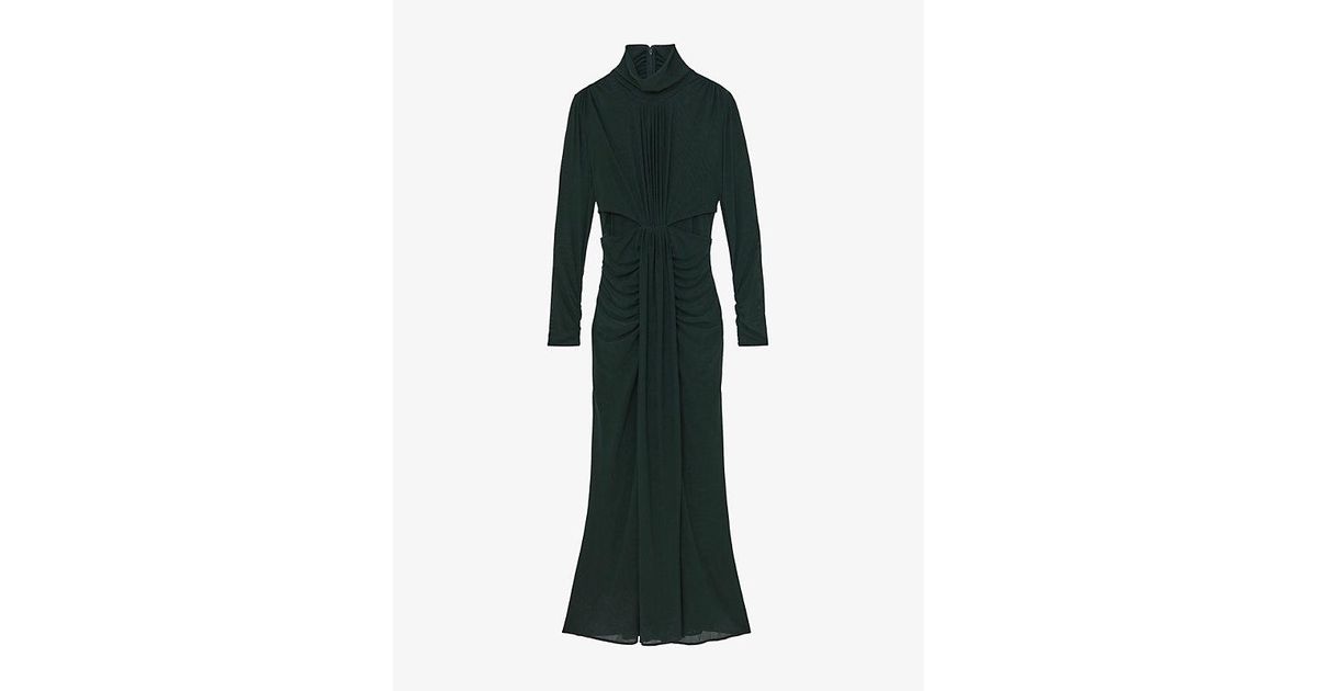 Reiss Danni Ruched-Front Long-Sleeve Stretch-Jersey Maxi Dress in Green |  Lyst