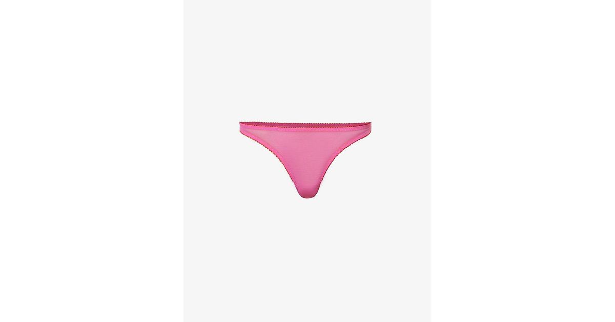 Dora Larsen Pixie Semi-sheer Stretch-recycled Nylon Thong in Pink ...