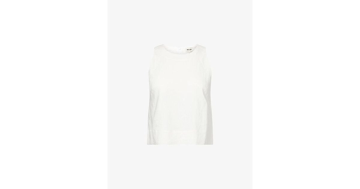 ME+EM Crease-Less Linen-Blend Shell Crop Top in White | Lyst