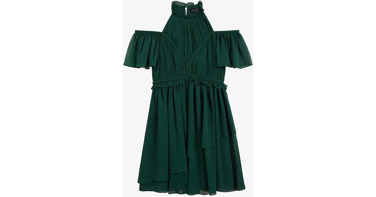 Ted Baker Poppio Braided-trim Cold-shoulder Crepe Mini Dress in Green ...