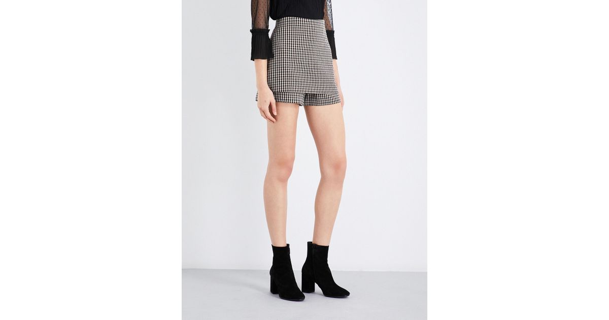 Maje Ilia Checked Cotton-blend Skirted Shorts in Blue | Lyst