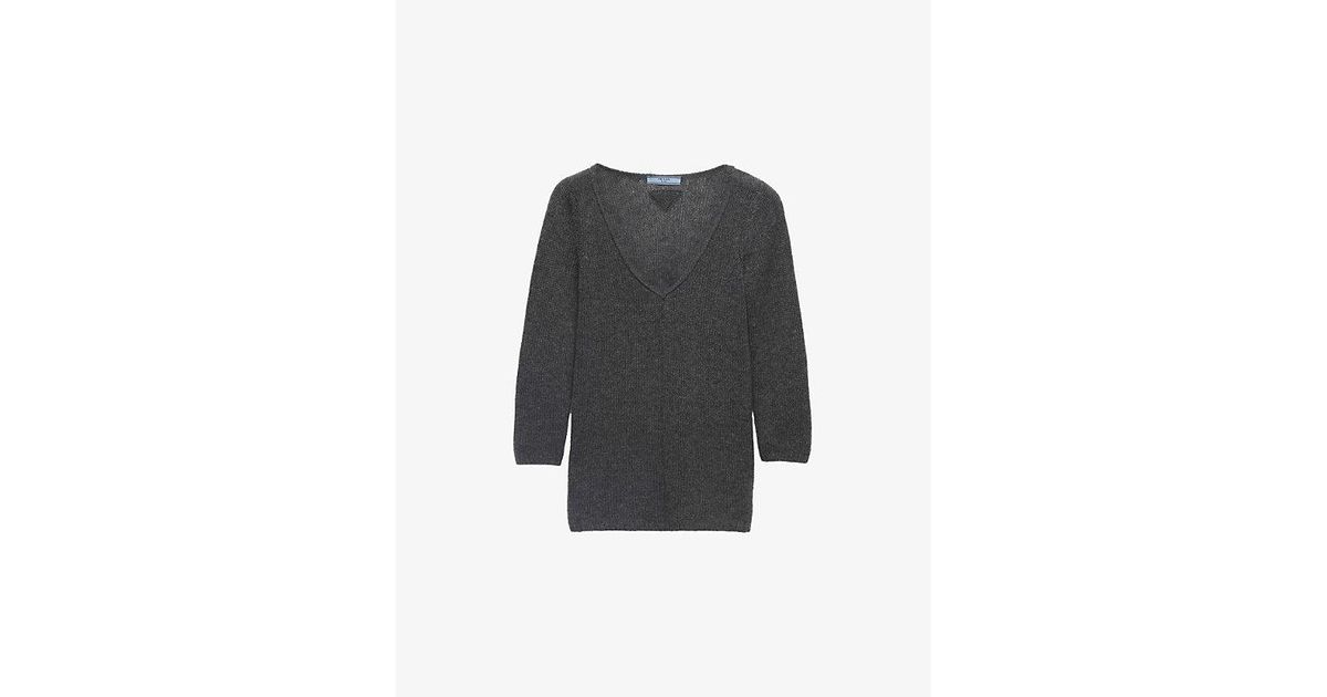 PRADA Cashmere 100% V-neck Knit Black 48 Prada V-Neck Cashmere