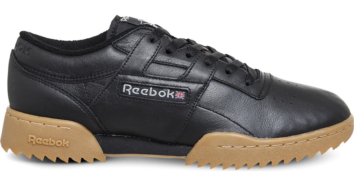 reebok black leather trainers