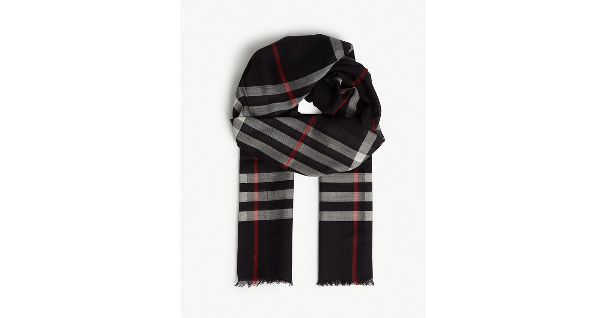 Burberry Giant Check Wool And Silkblend Scarf in Navy (Blue) Lyst