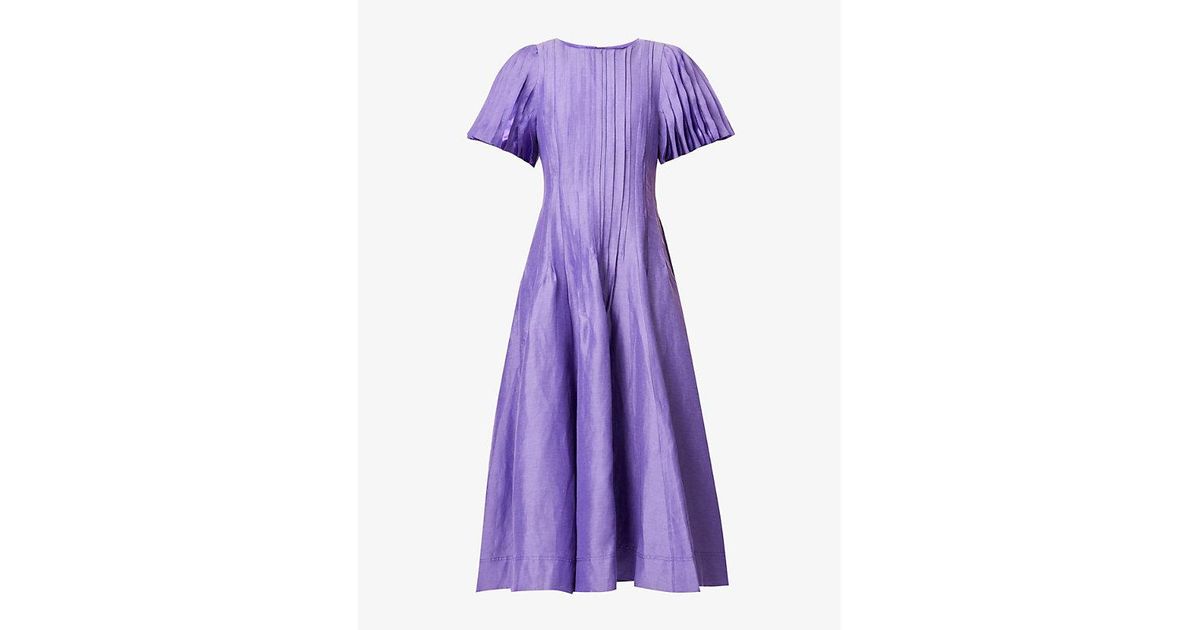 Aje. Nova Pleated Flared-hem Linen-blend Maxi Dress in Purple | Lyst