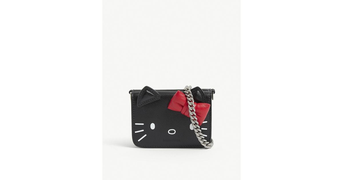 Balenciaga Hello Kitty Mini Leather Wallet-on-chain in Black - Lyst