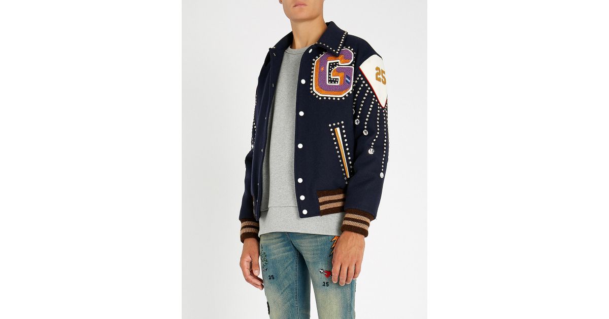 Gucci Appliqu d Wool Varsity Jacket in Blue for Men Lyst