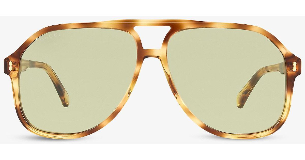 Gucci Gg1042s Aviator Frame Acetate Sunglasses In Brown Lyst Uk
