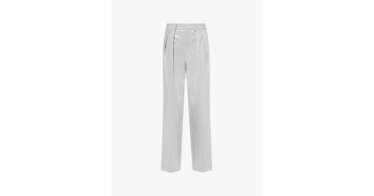 GOOD AMERICAN Sequin Embellished Suiting Wide Leg Woven Trousers in White Lyst UK