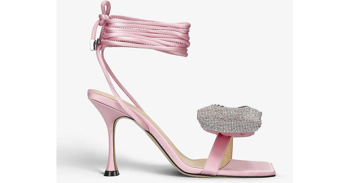 Mach & Mach Nicole Bow-embellished Satin Heeled Sandals in Pink | Lyst UK