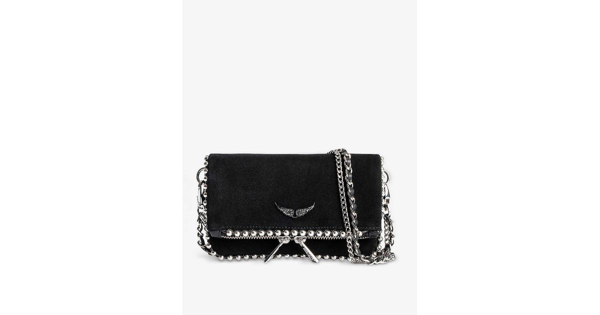 Zadig & Voltaire Rock Nano Studded Suede Clutch Bag in Black Lyst