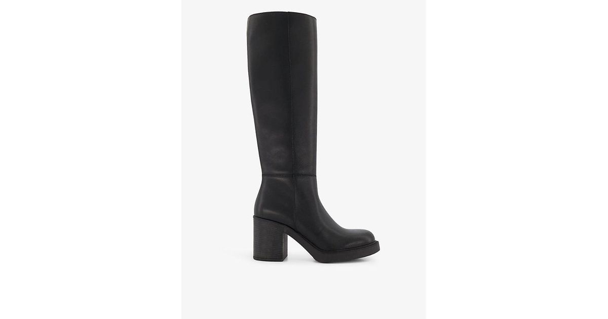Dune Tinaz Leather Block-heel Knee-high Boots in Black | Lyst